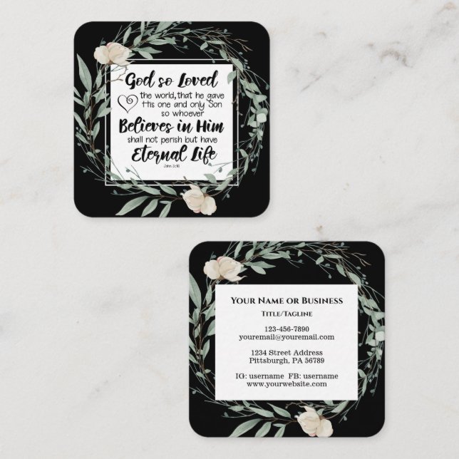 John 3:16 God so Loved the World Bible Verse Square Business Card (Front/Back)