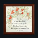 John 3:16 God so Loved the World, Christmas Gift Box<br><div class="desc">Inspirational quote Christmas wooden gift box depicts a beautiful watercolor holly berry design and features Bible Verse John 3:16,  "For God so loved the world,  that he gave his only begotten Son,  that whosoever believes in him should not perish,  but have everlasting life."</div>