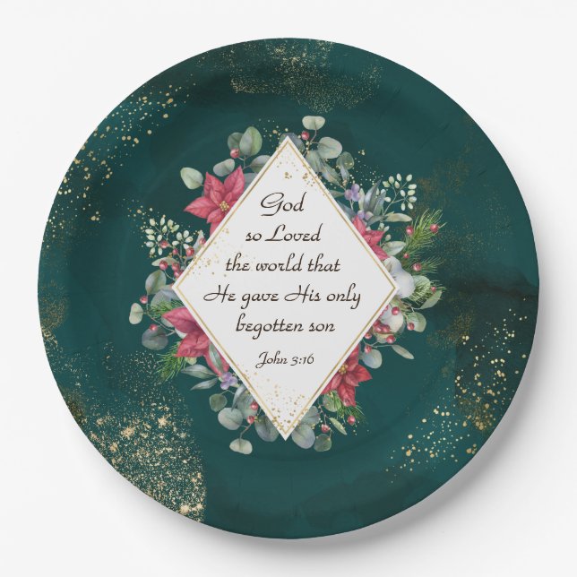 John.3:16 God so Loved the World, Christmas Paper Plate (Front)