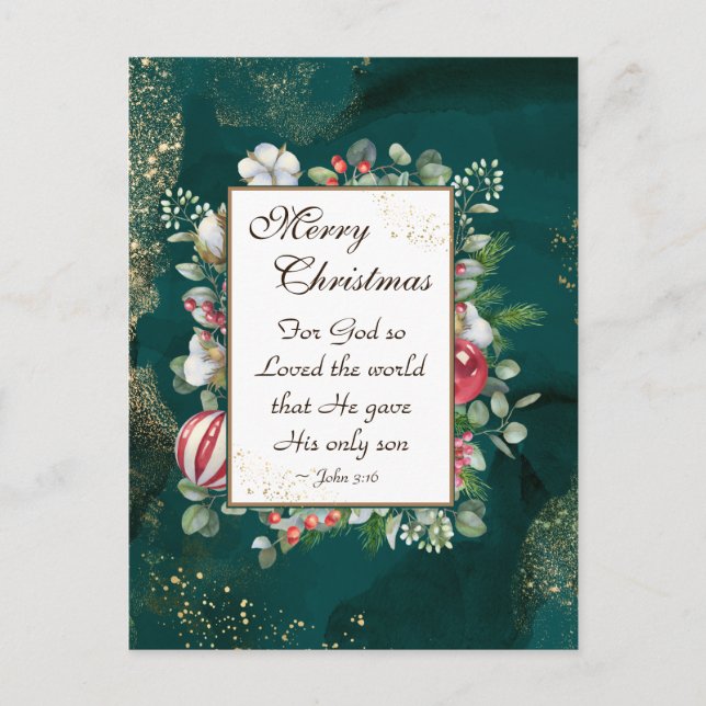 John.3:16 God so Loved the World, Christmas Postcard (Front)