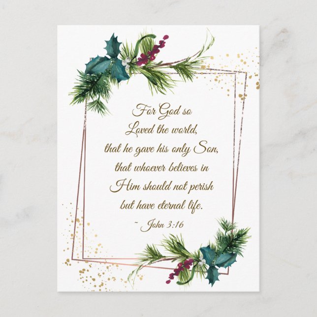 John 3:16 God so Loved the World Christmas Postcard (Front)