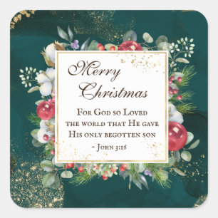 John.3:16 God so Loved the World, Christmas Square Sticker
