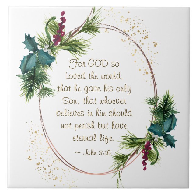 John 3:16 God so Loved the World Christmas Tile (Front)