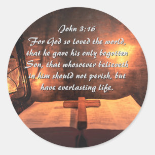 John 3:16 God so loved the world, lantern Classic Round Sticker