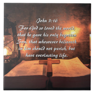 John 3:16 God so loved the world, lantern Tile