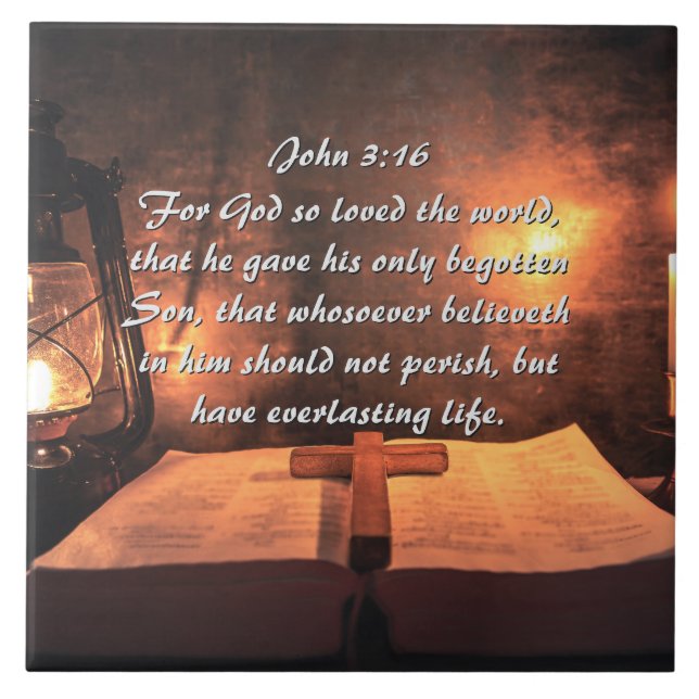 John 3:16 God so loved the world, lantern Tile (Front)