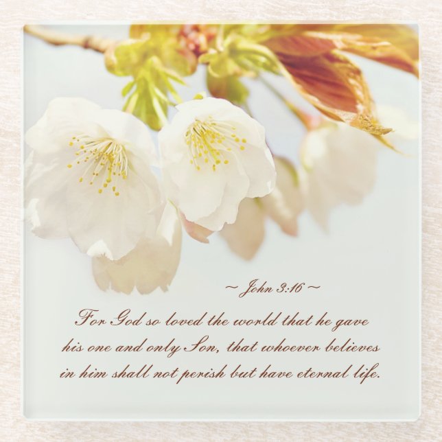 John 3:16 God so loved the world, Scripture Glass Coaster (Front)