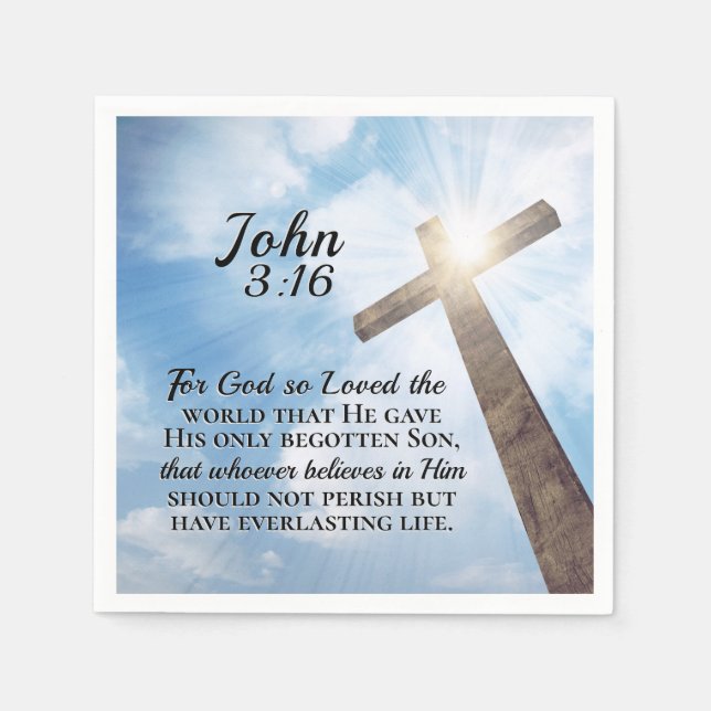 John 3:16 God so Loved the World Wooden Cross Napkin (Front)