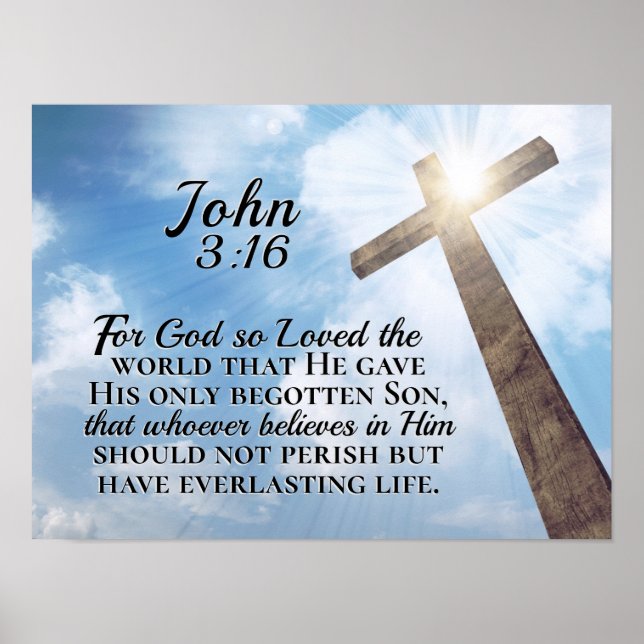 John 3:16 God so Loved the World Wooden Cross Poster (Front)