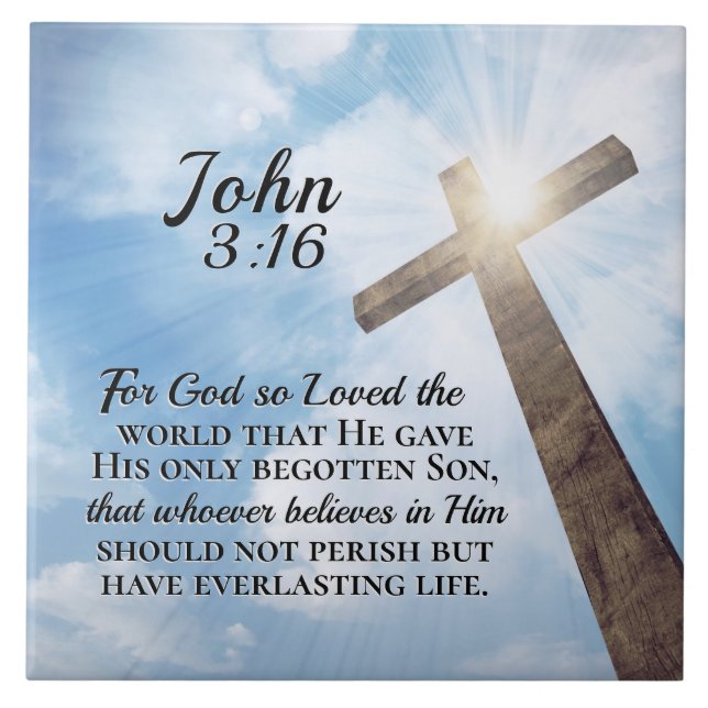 John 3:16 God so Loved the World Wooden Cross Tile (Front)