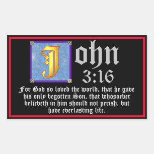 John 3 16 Illuminated Letter Easter Bible Quote Rectangular Sticker