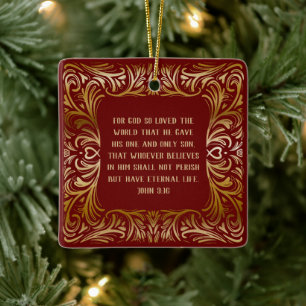 John 3:16 Inspirational Scripture Red Christmas  Ceramic Ornament