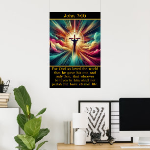 John 3:16 Jesus in radiant light and clouds Poster
