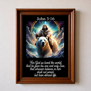 John 3:16 Jesus Riding Polar Bear Arctic Mountain Poster