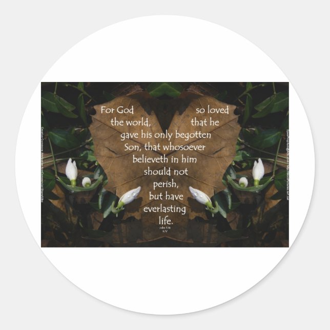 john 3:16 king james on heart leaf classic round sticker (Front)