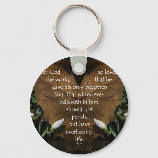 john 3:16 king james on heart leaf key ring (Front)
