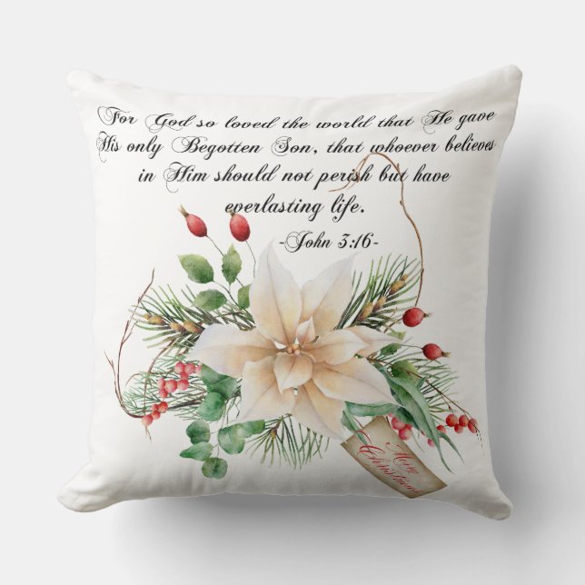 John 3:16 - Merry Christmas Scripture Floral Cushion (Front)