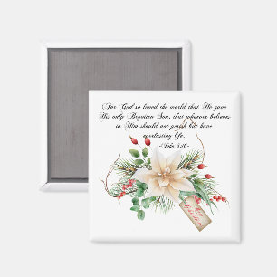 John 3:16 - Merry Christmas Scripture Floral Magnet
