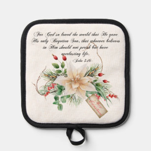 John 3:16 - Merry Christmas Scripture Floral Pot Holder