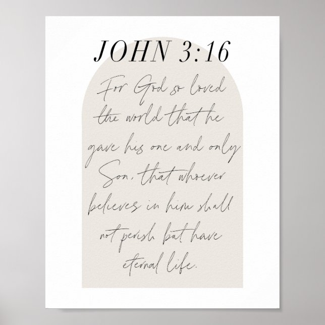 John 3:16 Minimal Boho Beige Arch Script Poster (Front)