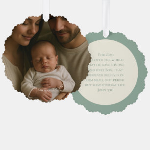 John 3:16 Modern Elegant Sage Christmas Photo Tree Decoration Card