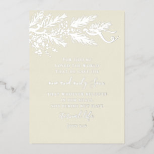 John 3:16 Modern Pine Photo Christian Christmas Foil Holiday Card