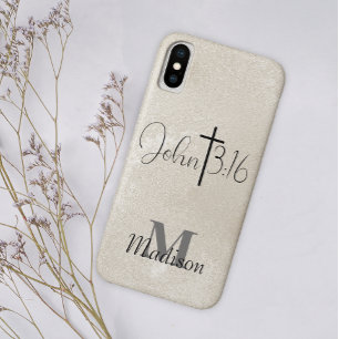 John 3:16 Pearl Background Monogram Add Name iPhone X Case