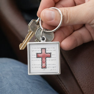 John 3:16 Pink watercolor Cross Key Ring