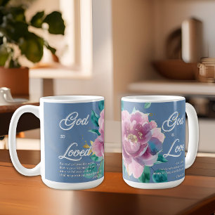 John 3 16 Pink Watercolor Floral Christian Coffee Mug