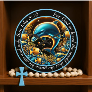 John 3:16 Playful Depths Dolphin Son of God  Large Clock