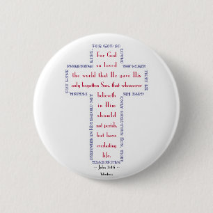 John 3:16 Red, White and Blue Cross 6 Cm Round Badge