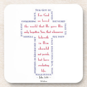 John 3:16 Red, White and Blue Cross Coaster