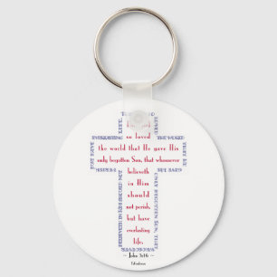 John 3:16 Red, White and Blue Cross Key Ring