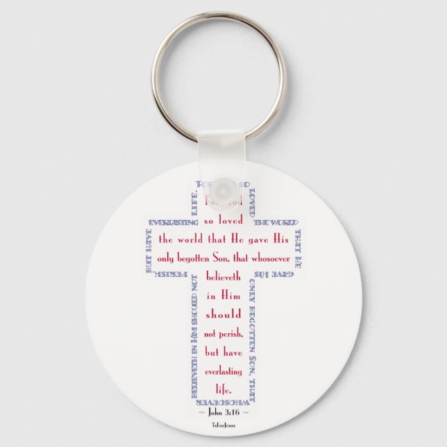 John 3:16 Red, White and Blue Cross Key Ring (Front)