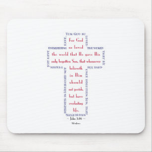 John 3:16 Red, White and Blue Cross Mouse Mat