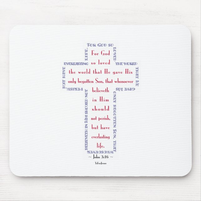 John 3:16 Red, White and Blue Cross Mouse Mat (Front)
