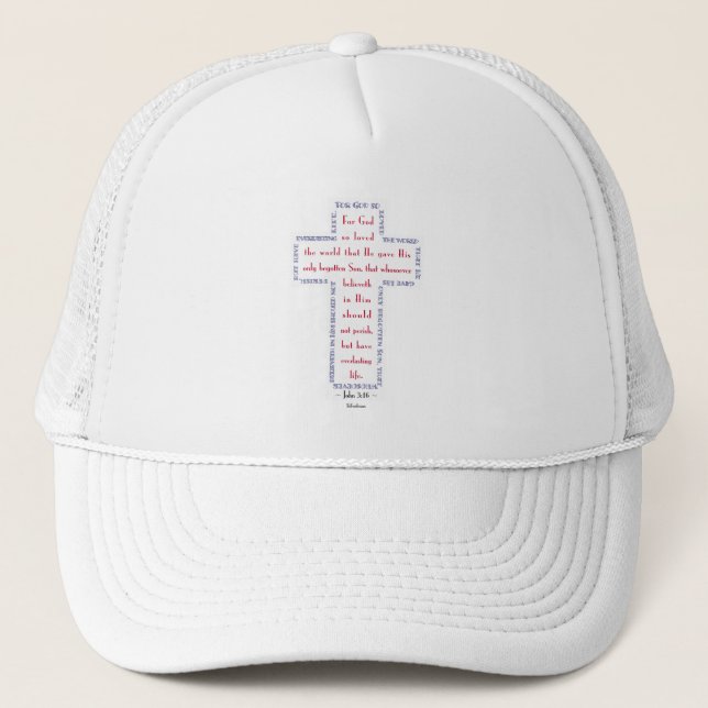 John 3:16 Red, White and Blue Cross Trucker Hat (Front)
