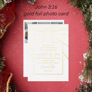 John 3:16 Scripture Christmas Photo Gold Foil Holiday Card