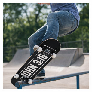 John 3:16 Simple Modern Black and White Christian Skateboard