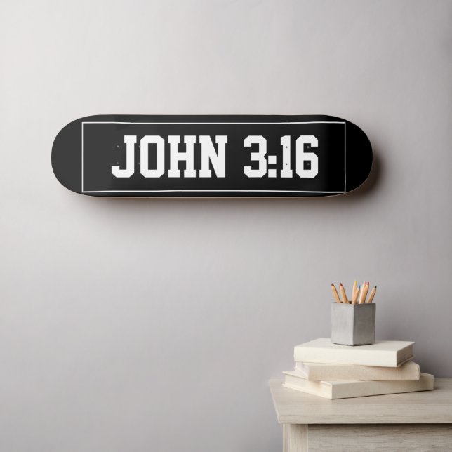 John 3:16 Simple Modern Black and White Christian Skateboard (Wall Art (Horz))