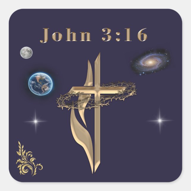 John 3:16 square sticker (Front)