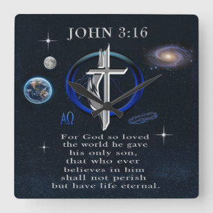 John 3:16 square wall clock