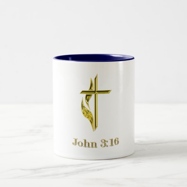 John 3:16 t-shirts and more Two-Tone coffee mug (Center)
