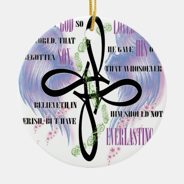 John 3:16 tattoo design ceramic tree decoration (Front)