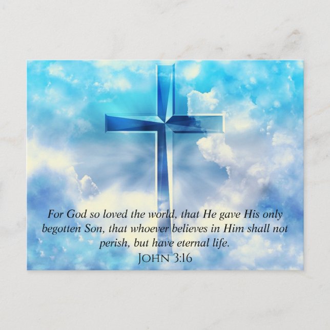 John 3:16 Verse Blue Sky Christian Cross Gods Love Postcard (Front)