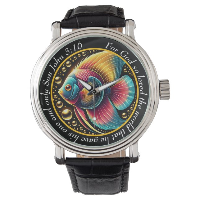 John 3:16 Vibrant Fish Timepiece Ocean Faith Watch (Front)