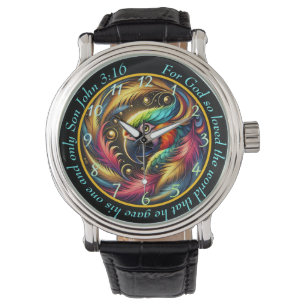 John 3:16 Vibrant Parrot Timepiece Tropical Faith Watch