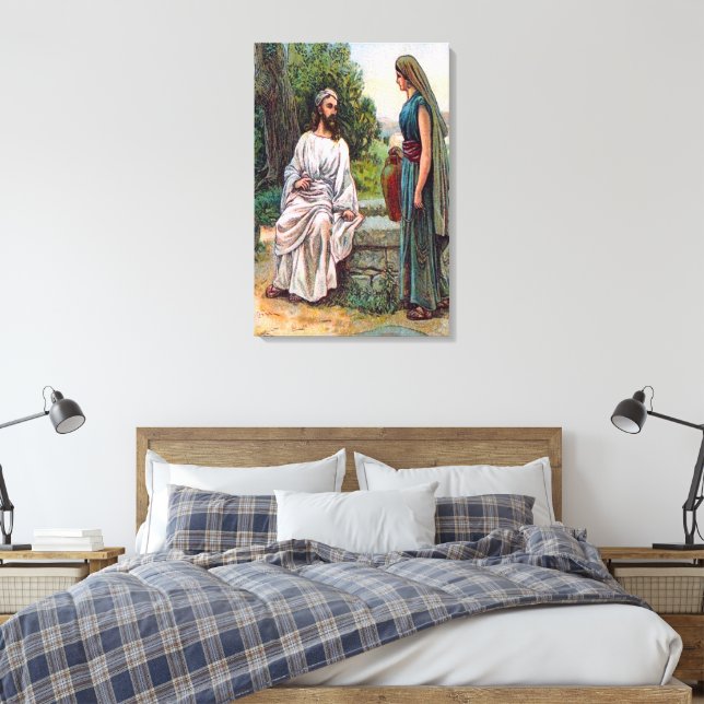 John 4 Jesus Offers Living Water Canvas Print (Insitu(Bedroom))
