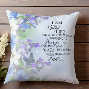 John 635 Bread of Life blue floral Inspirational Cushion