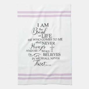 John 635 Bread of Life Lavender Inspirational Tea Towel